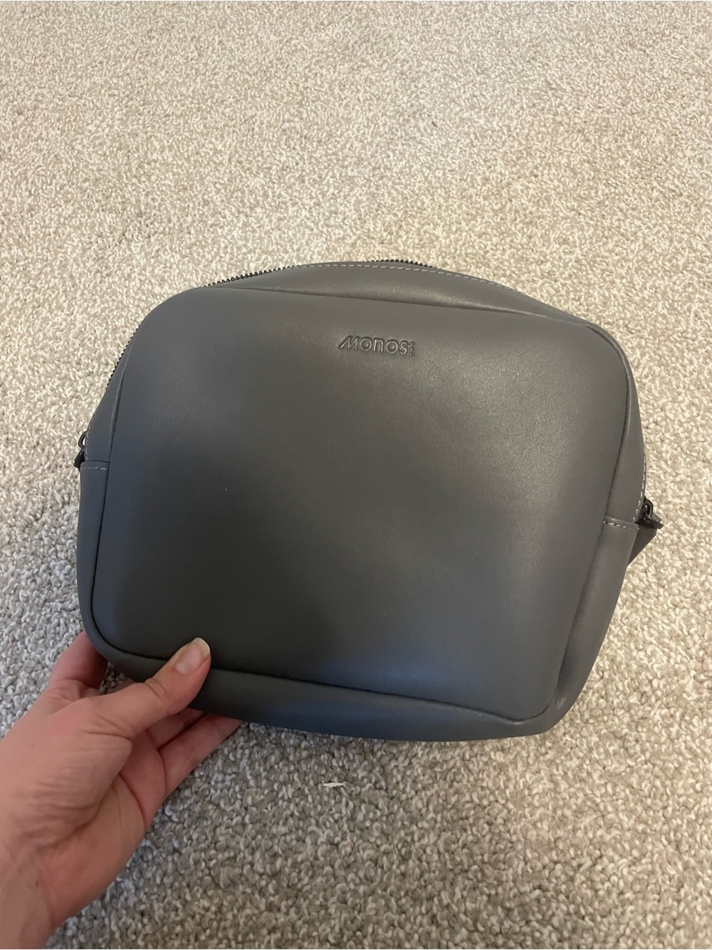 Monos Grey Faux Leather Clip On Toiletries Bag Unisex